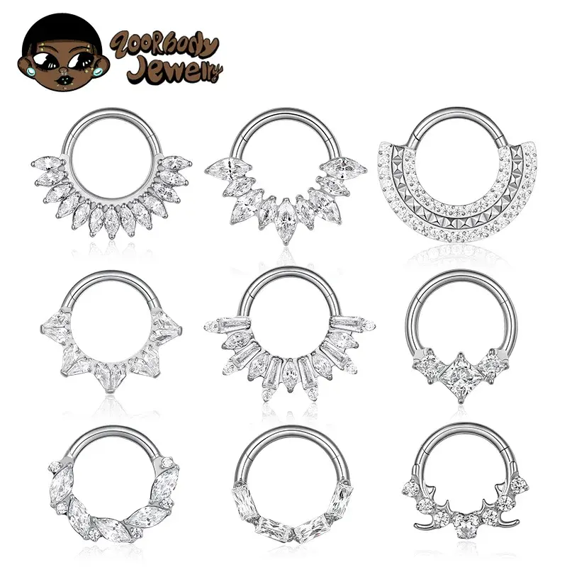 ASTM F136 Titanium Hinged Septum Clicker | CZ Sparkle | 16G Daith, Helix, Tragus Earrings | Premium Body Jewelry