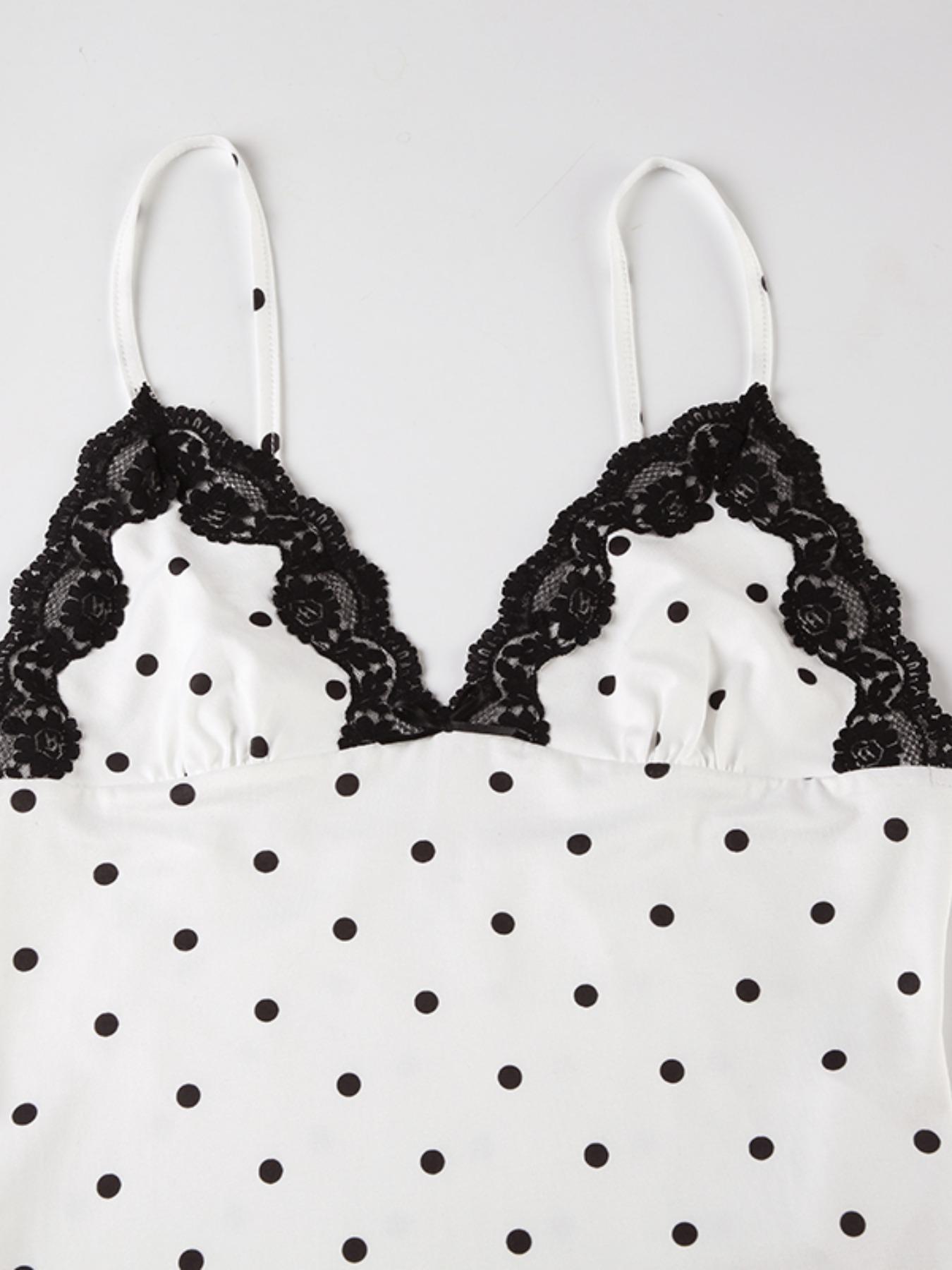 Women's Polka Dot Print Lace Trim Cami Dress, Casual Wear, Summer Clothes Women, Sleeveless Spaghetti Strap Long Dress for Summer, Women's Clothing for Beach Holiday, Womenswear