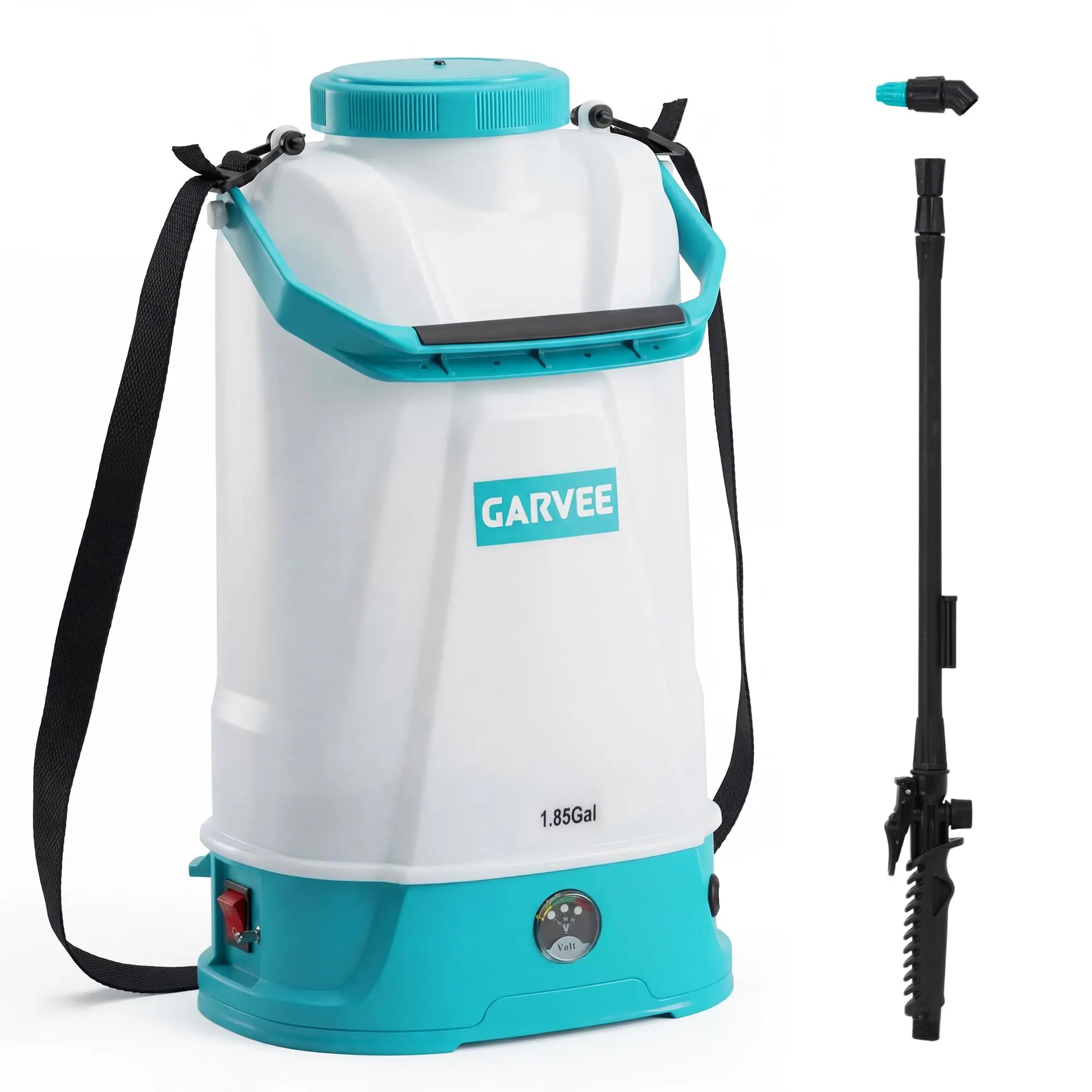 Garvee 10.5 Gallons Battery Powered Sprayer with Wheeled Cart, 18V 4Ah Electric Sprayer with 6 Nozzles & 2 Wands, 4-6 Hour Runtime, 80PSI Adjustable Pressure, Trigger Lock