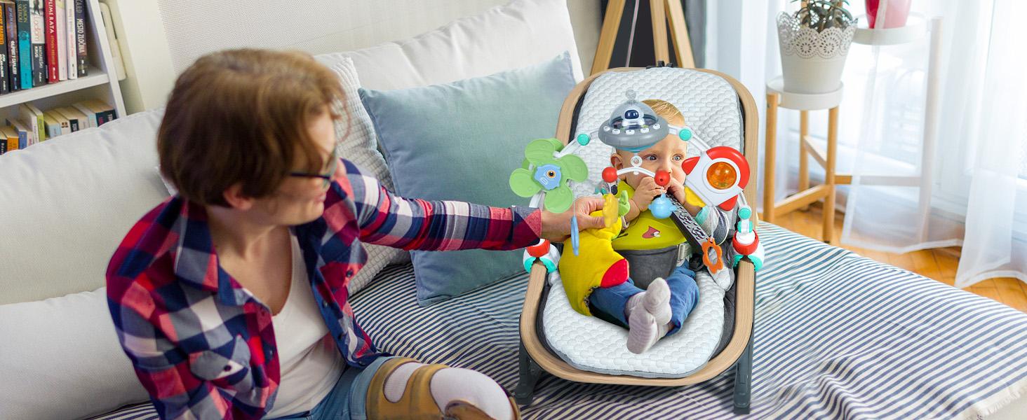 Stroller Arch Toy for Baby, Musical Carseat Toys Hanging with Teething, Baby Mobile for Crib Bassinet Car Seat and Bouncer, Car Seat Activity Toy for Babies 0-12 Months