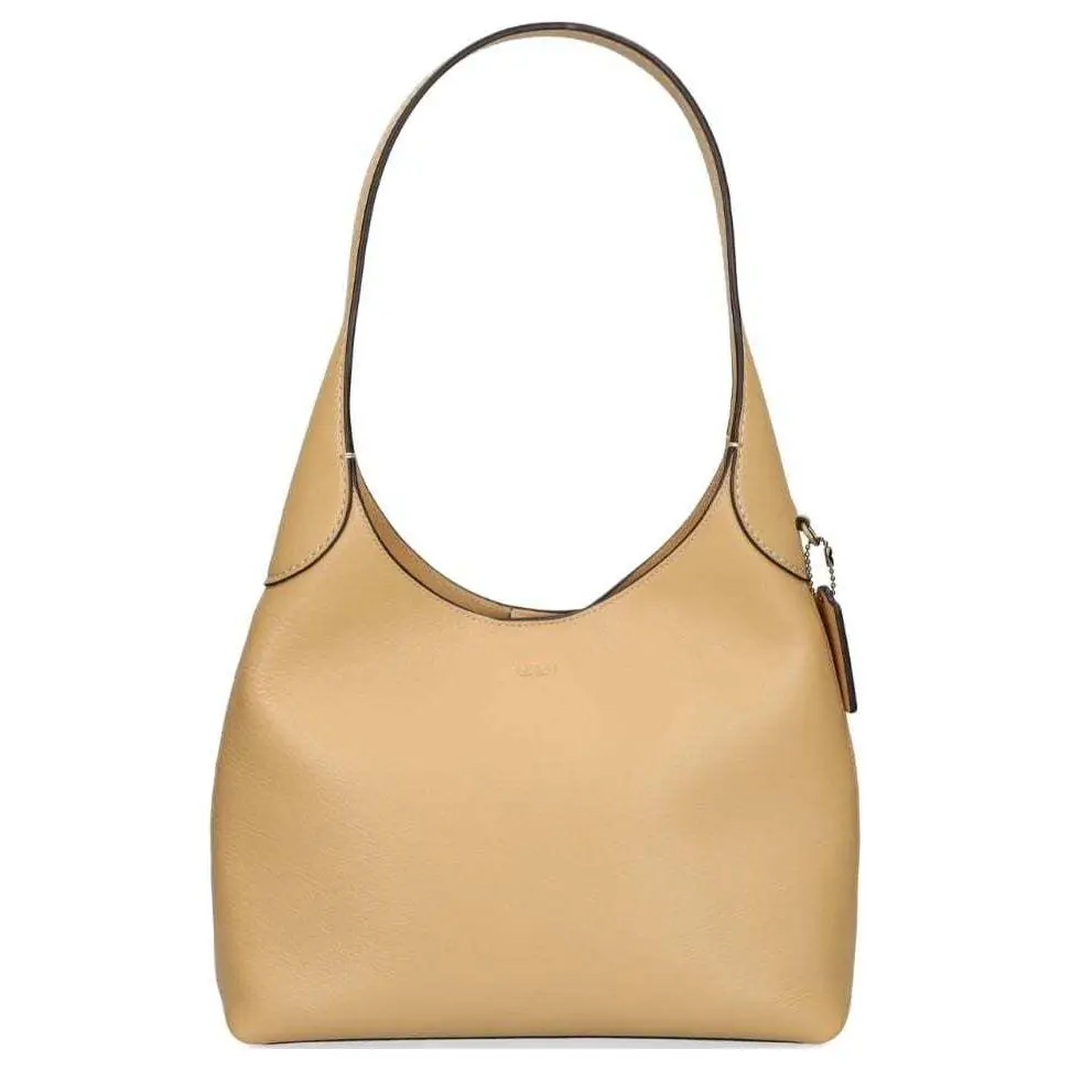 COACH Brooklyn 28 Small Top-Handle Crossbody Bag for Women, Pebbled Leather with Front Logo Snap Closure, Beige