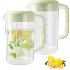 Clear Plastic Pitcher with Lid, 2 Pack Clear Water Pitcher for Cold Drinks, Iced Tea Pitcher for Lemonade, Iced Tea, Milk, Juice, Beverages (1 Gallon 4 Litre)