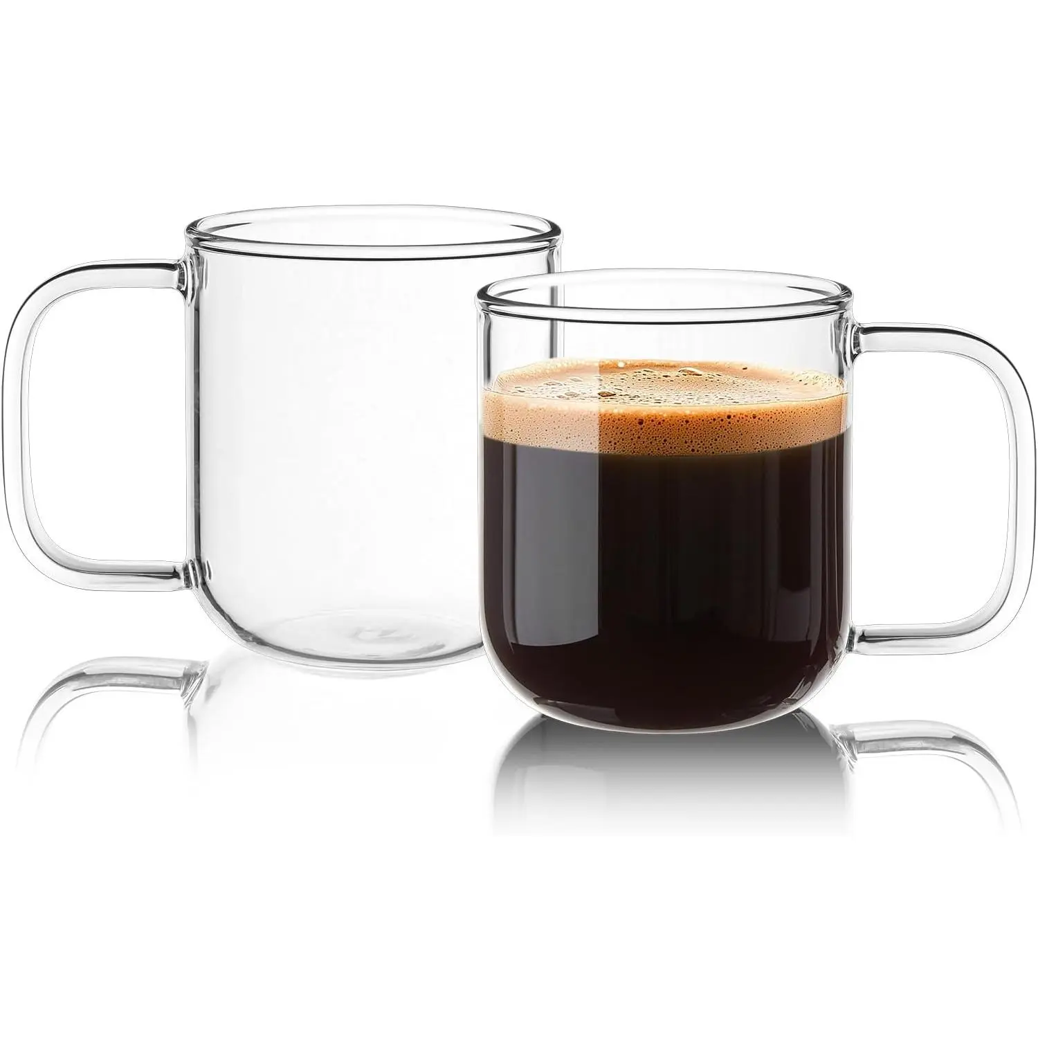 Glass Coffee Mugs, 8 oz iced coffee cups, Clear  Cups Set of 2, Glass Mugs with Handles, Glass Cups for Latte, Cappuccino, and