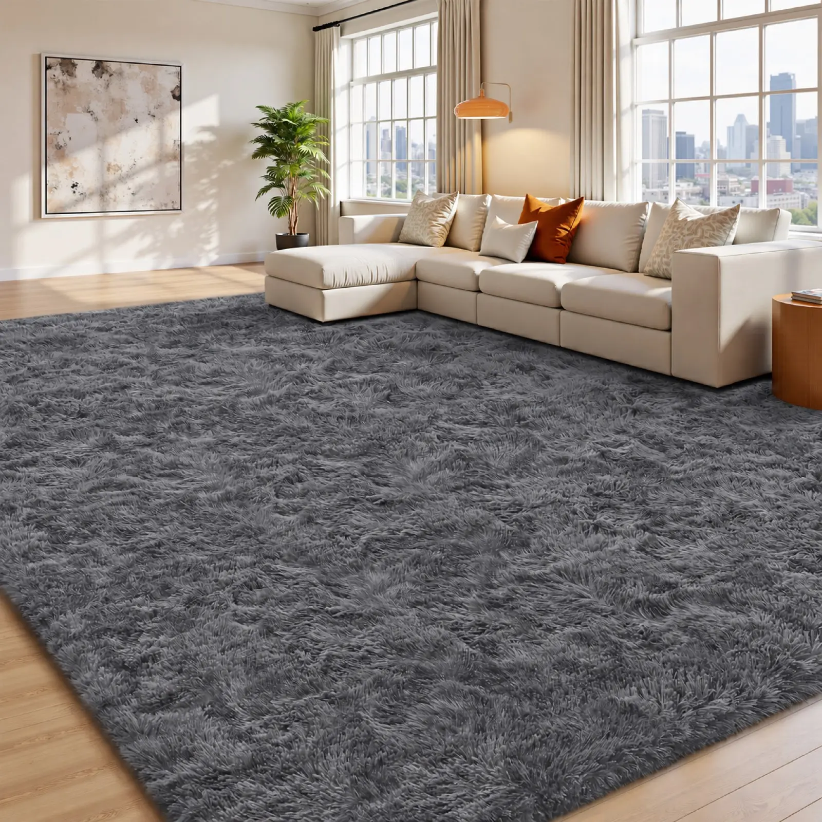FAMVAL Cozy Fuzzy Shaggy Rug - Super Soft Long Plush Furry Rectangular Non-Slip Modern Home Decor Rug for Apartment Living Room, Kids Room, Fuzzy Rug