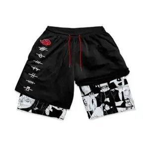 Naruto Pain 2 in 1 Performance Shorts Summer Double Layer Beach Pants Fitness Training Pant Sports