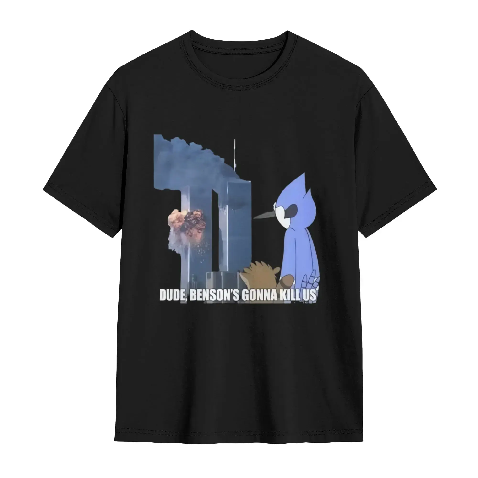 Regular Show Graphic T-Shirt, "Dude Benson's Gonna Kill Us" Funny Meme, Vintage Casual Fit 100%25 Cotton Short Sleeve Apparel