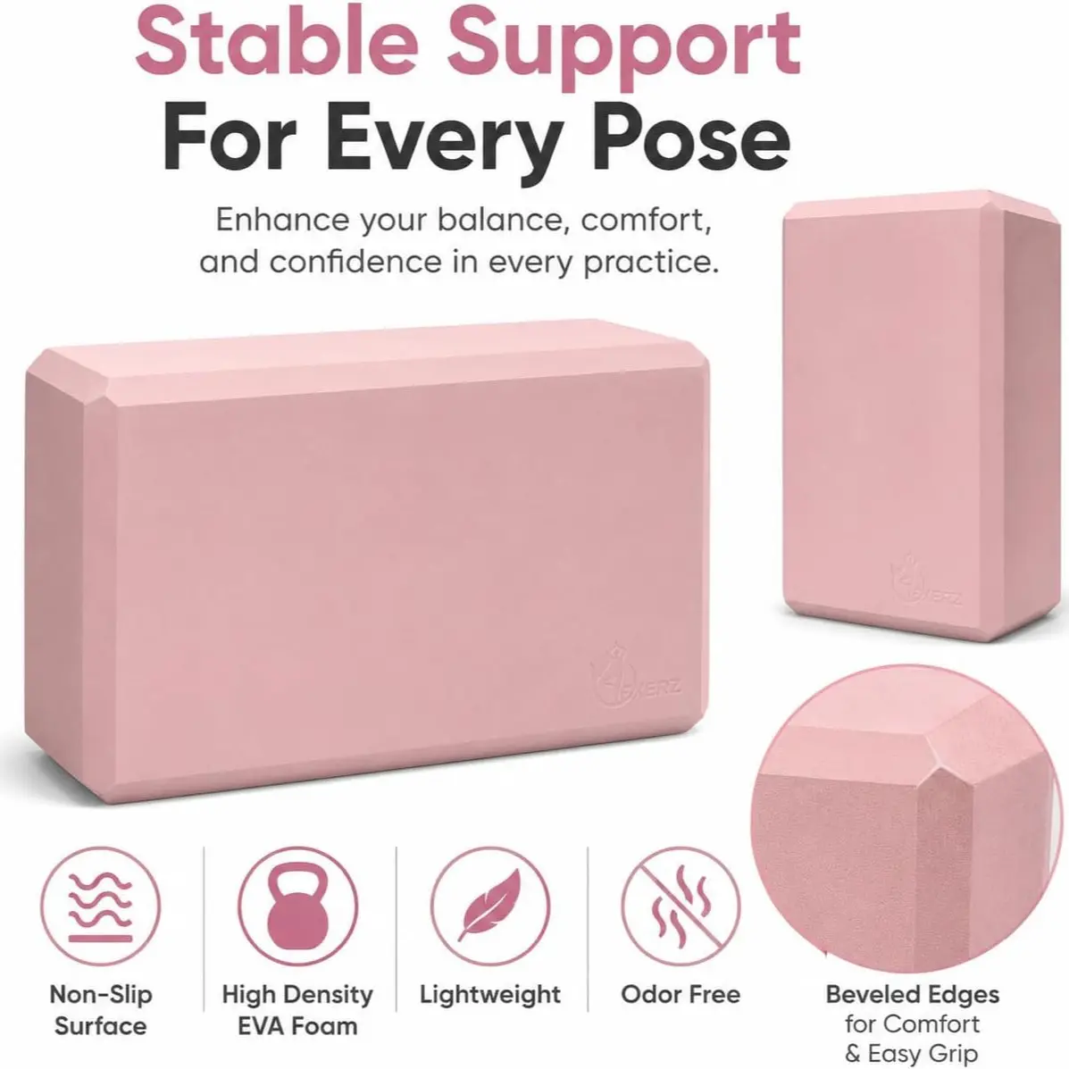 High-Density Eva Yoga Brick, Non-Slip Odorless Foam Block, Slanted Edge, Ideal for Yoga, Pilates, Fitness, 1pc