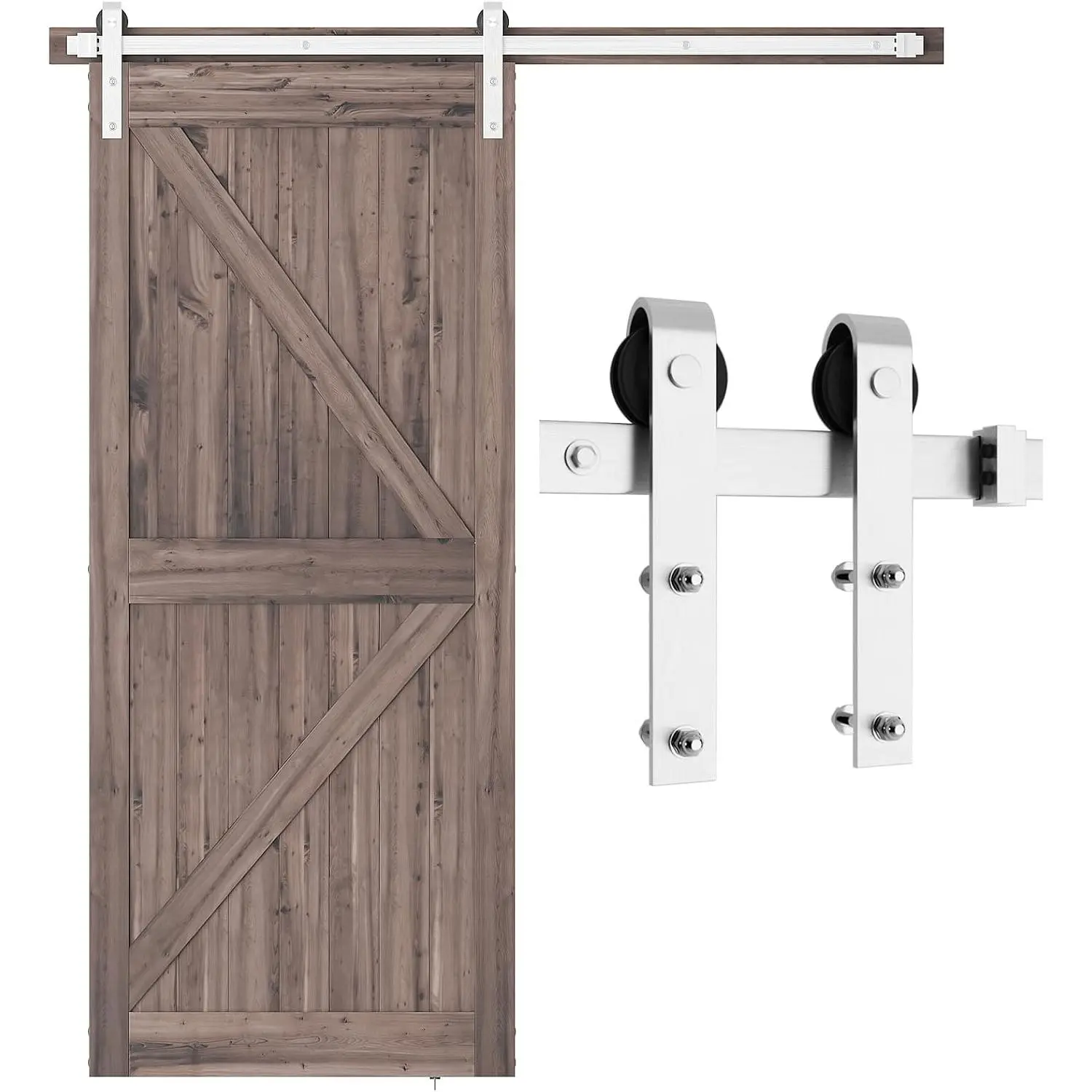 6  Brushed Nickel Barn Hardware Kit, Fit 36" W Door | Heavy Duty Sliding Track-Smoothly and Quietly-Easy to Install, J Shape Hanger
