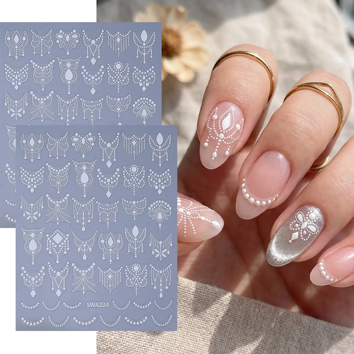 2 Sheets Vintage Gothic Nail Art Stickers, Golden/Holographic/Black/laser Y2K Nail Art, DIY Nail Decorations, Nail Designs, Retro Court Style Nail Decals