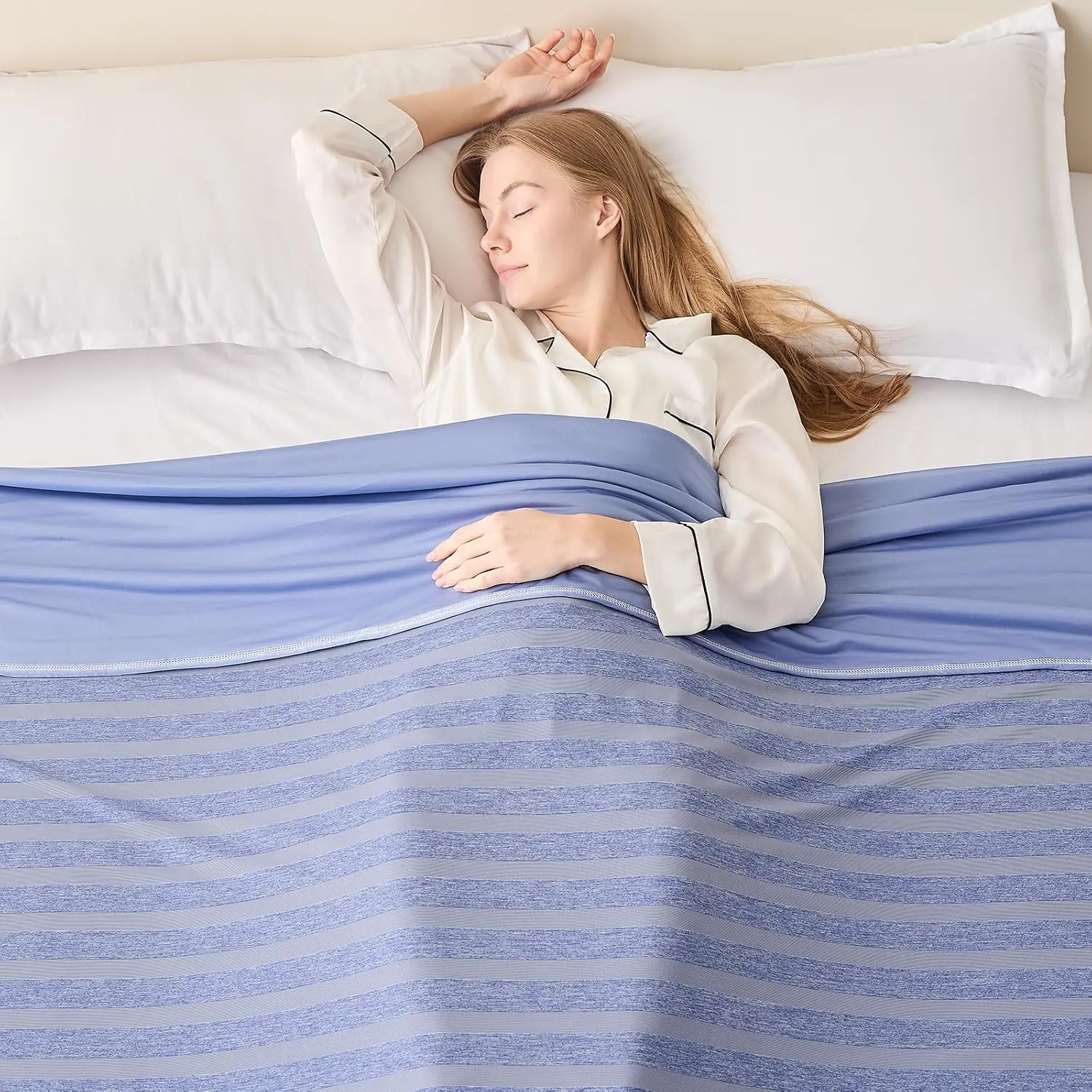 Cooling Microfiber Blend Blanket for Hot Sleepers, Twin/Full Size Bed Sheet, Thin Lightweight Throw for Home/Couch, 2-Sided Cooling Effect, Blue, Contemporary Home Decor for Everyday Use, Multi-Size