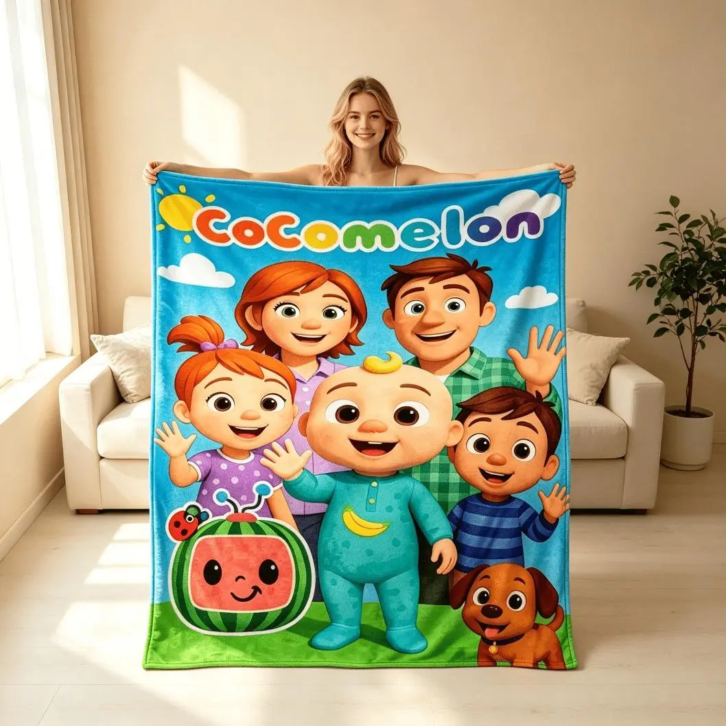 Cocomelon Flannel Blanket Soft Funny Cartoon Throw Blanket for Kids Teens And Adults Ultra Soft Plush Fleece Air Conditioner Blanket Lightweight Cozy Sofa Couch Bed All Season Travel Nap Blanket Kids Room Decor Birthday Gift Cartoon Character Printed Summ