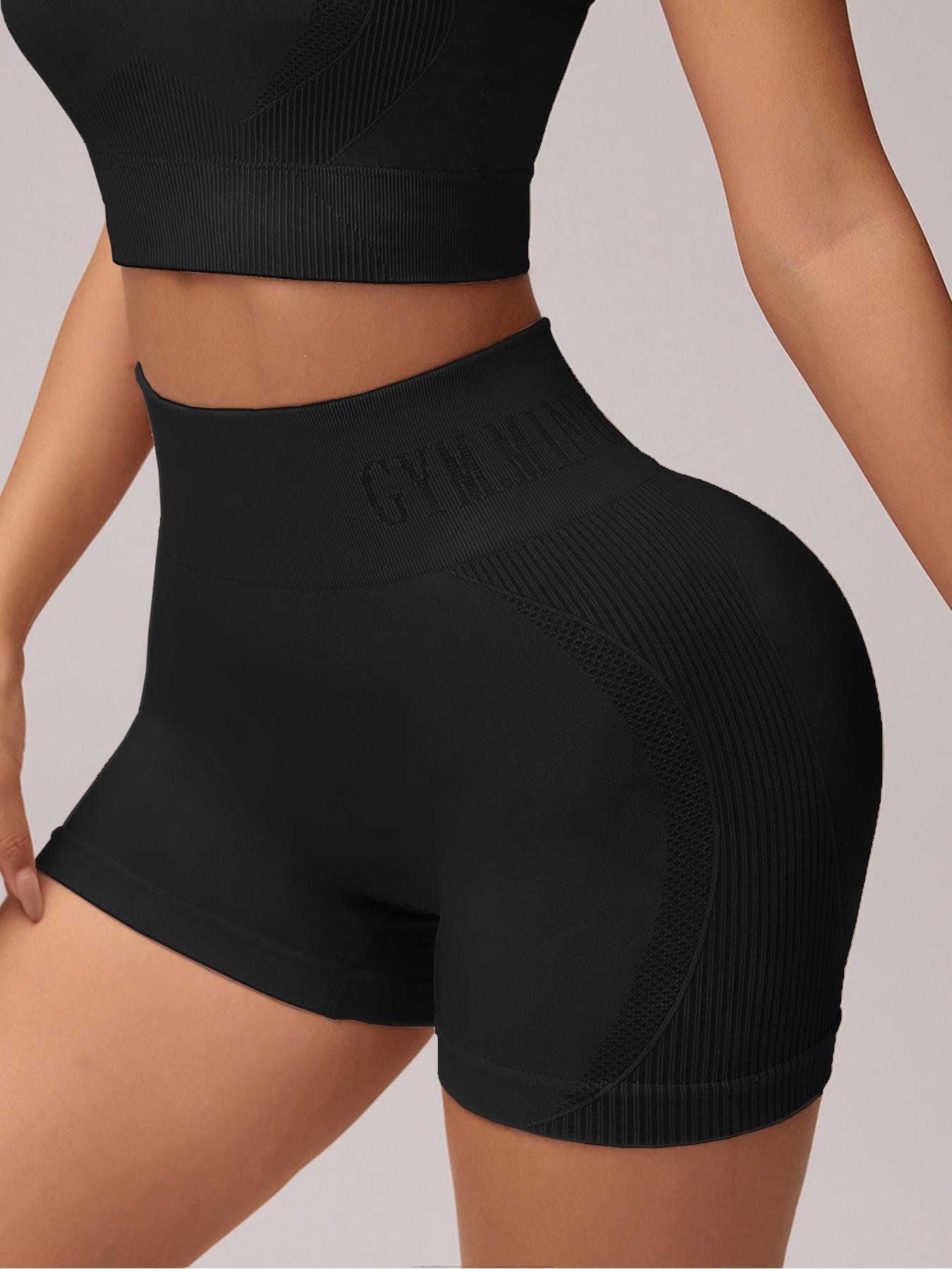 Women's Letter Print Seamless Sports Shorts, High Stretch Breathable Comfortable Skinny Shorts, Ladies Sportswear for Indoor Outdoor Wear, Gymclothes