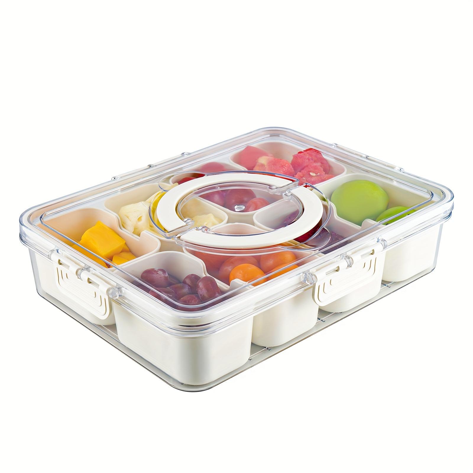1pc, Multi-Compartment Box With Handle, Plastic Food Serving Tray With Lid, Stackable Fruit And Vegetable Container, 8 Detachable Mini Boxes For Snacks, Salads, Candy