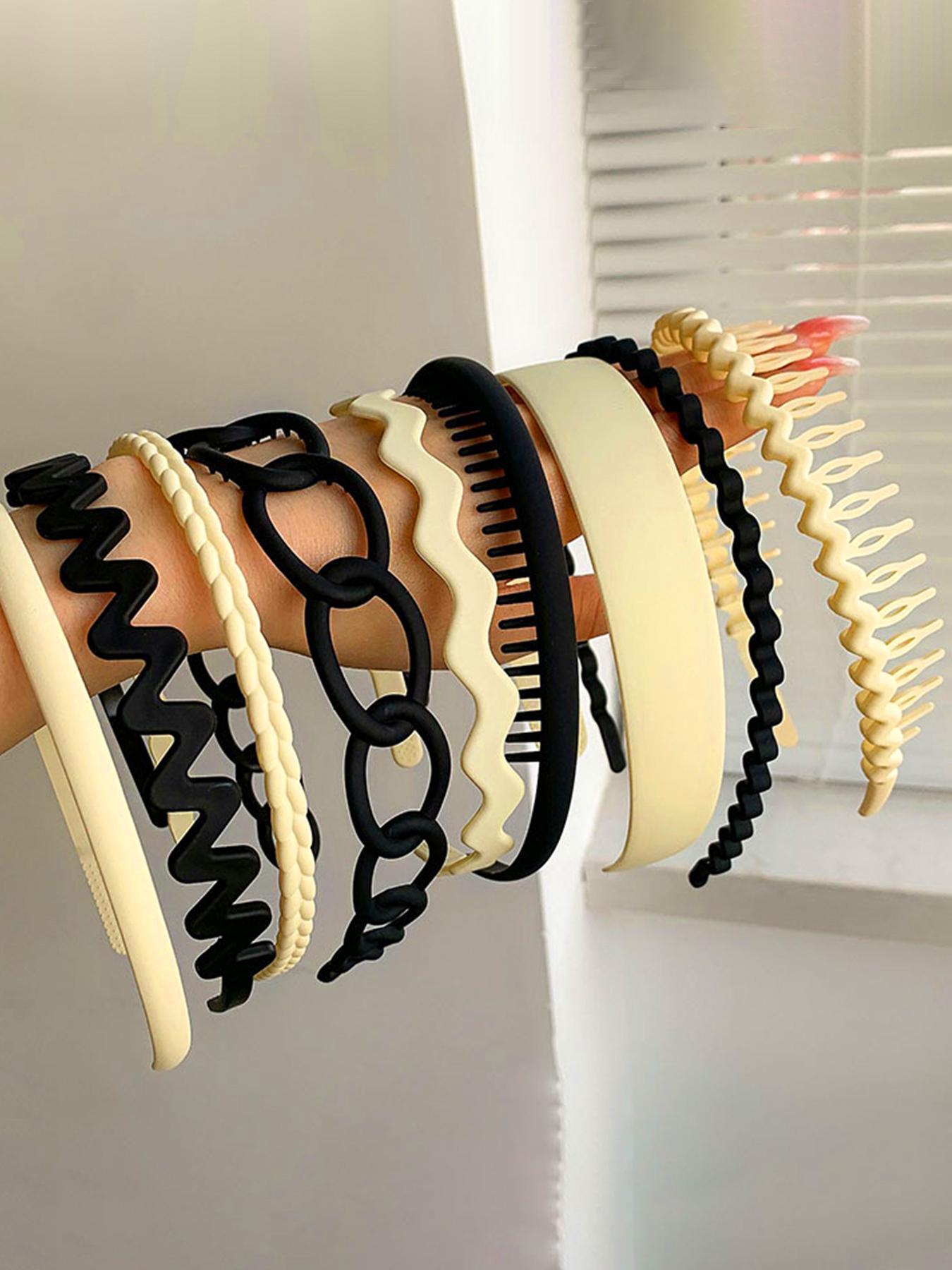 9pcs/set Women's Casual Plain Color Wave Design Hair Hoop, Toothed Non-slip Headband, Daily Casual Versatile Hair Accessories, Headbands Women, Interchangeable Headbands