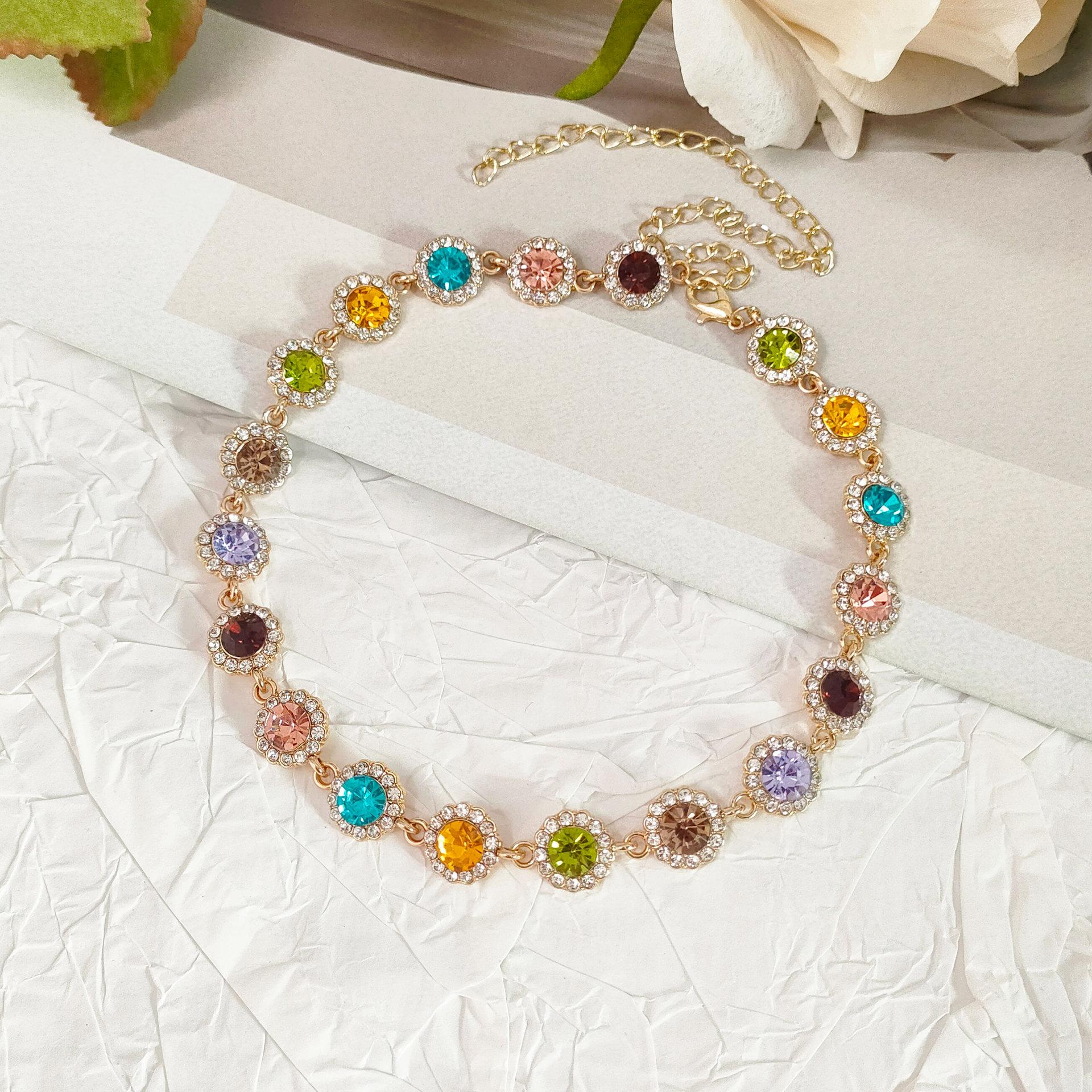 New colorful full-diamond zircon necklace, turquoise necklace, high-end and versatile, with a niche design sense, exquisite dopamine collarbone chain