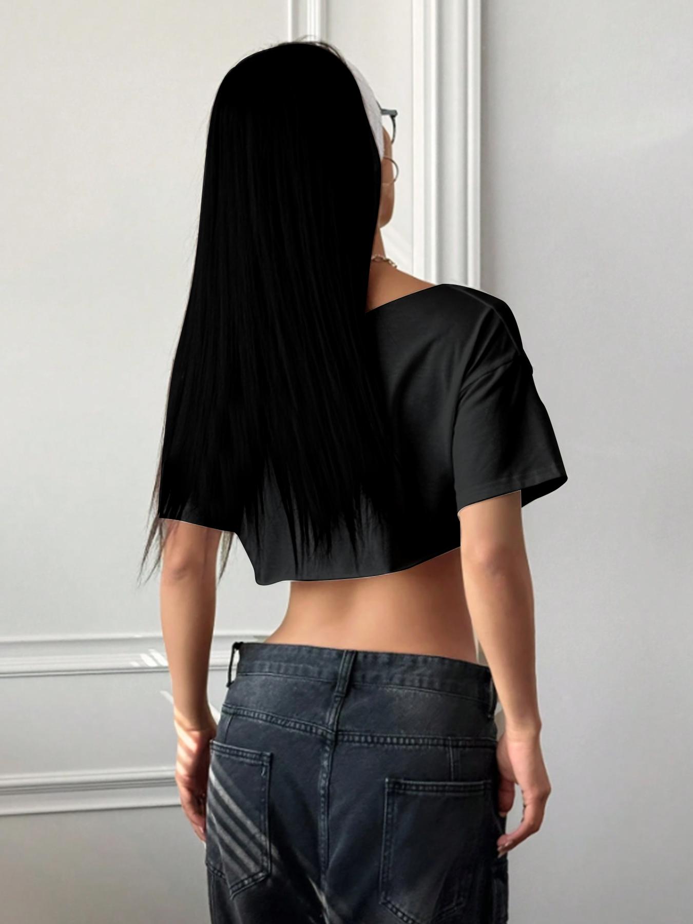 Women's Solid Color Off the Shoulder Tee, Casual Fashion T-shirt for Daily Wear, Ladies Clothes for Summer