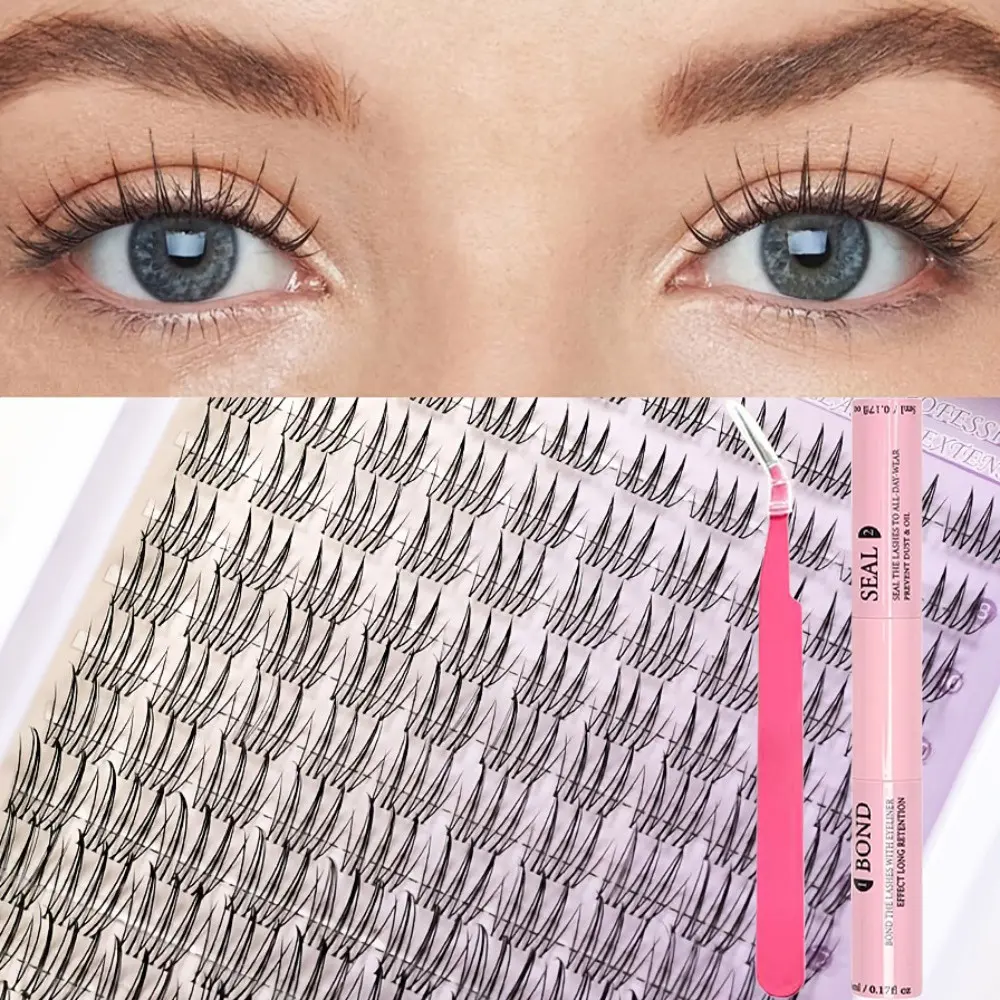 1 box of 140 cluster glue set false eyelashes, C-shaped naturally curled, 10-16mm length, cross anime natural style, reusable DIY eyelashes suitable for beginners, daily and special occasions to wear anime style eyelashes