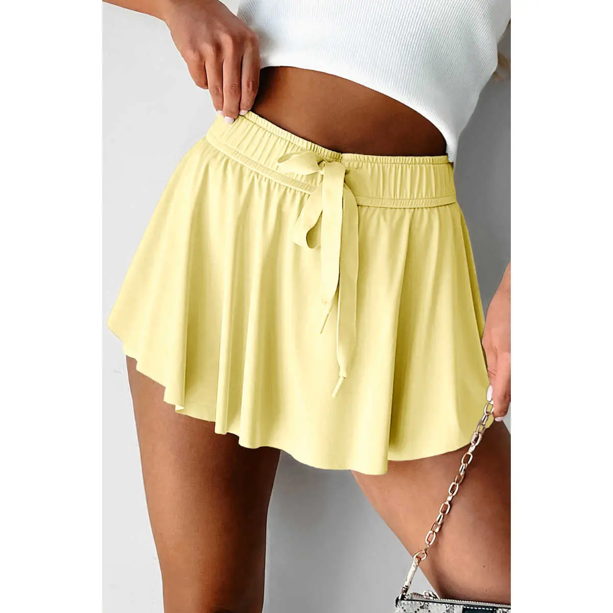 Women’s Yellow Cream Tennis Skorts High Waisted Athletic Skirts with Built in Shorts Athletic Skorts with Drawstring Elastic Waistband Moisture Wicking Stretchy Skort for Tennis Golf Workout Running Activewear