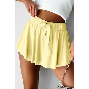 Women’s Yellow Cream Tennis Skorts High Waisted Athletic Skirts with Built in Shorts Athletic Skorts with Drawstring Elastic Waistband Moisture Wicking Stretchy Skort for Tennis Golf Workout Running Activewear