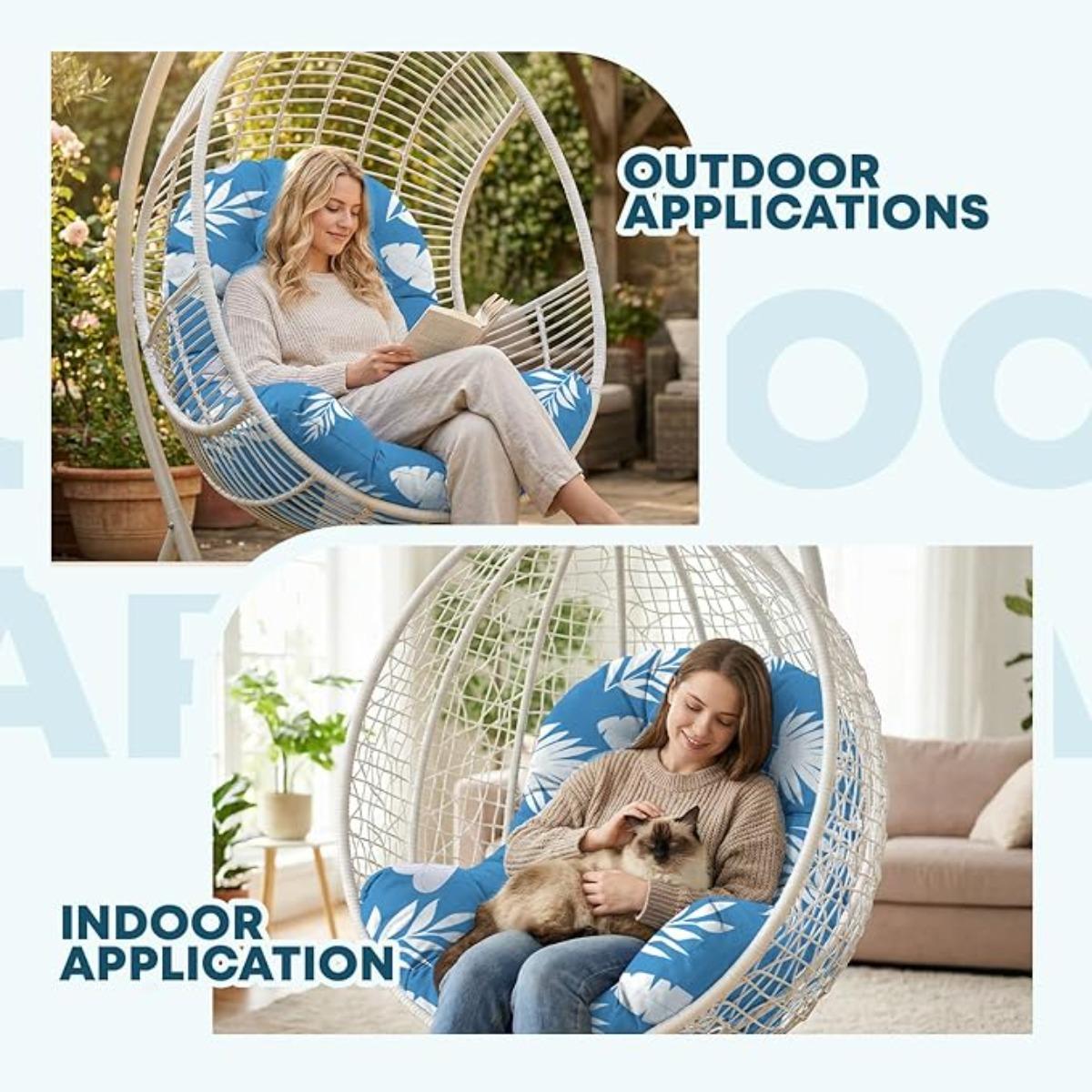 Waterproof Egg Chair Cushion Replacement Outdoor Hanging Chair Cushion 47x35x7 Inches Thicken Egg Chair Cushions with Ties