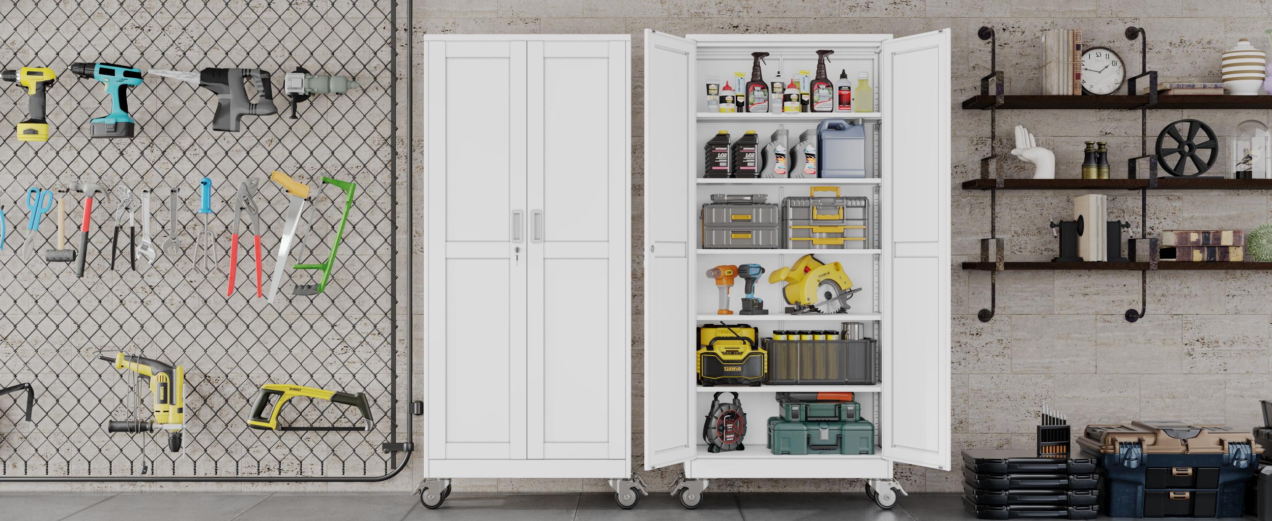 GEITIN 75" Tall Metal Garage Storage Cabinet with Wheels & Locking Doors, 5 Adjustable Shelves, Heavy Duty Steel Tool Cabinet for Garage, Home, Office, Shop