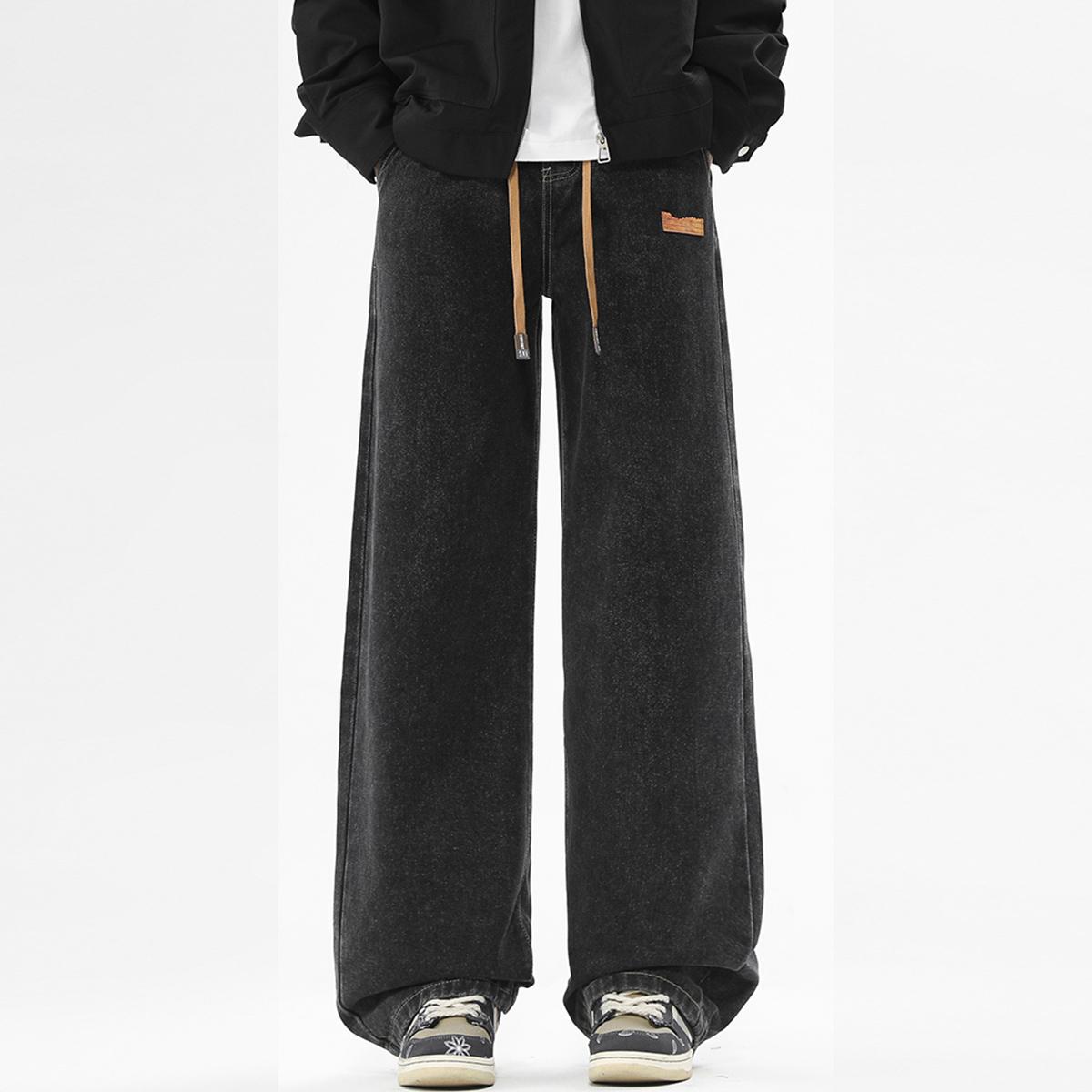 Brand new upgrade!Men's regular straight-leg jeans, casual drawstring elastic waist, denim pants, heavyweight washed jeans, premium blend elastic fabric with 61.8% cotton