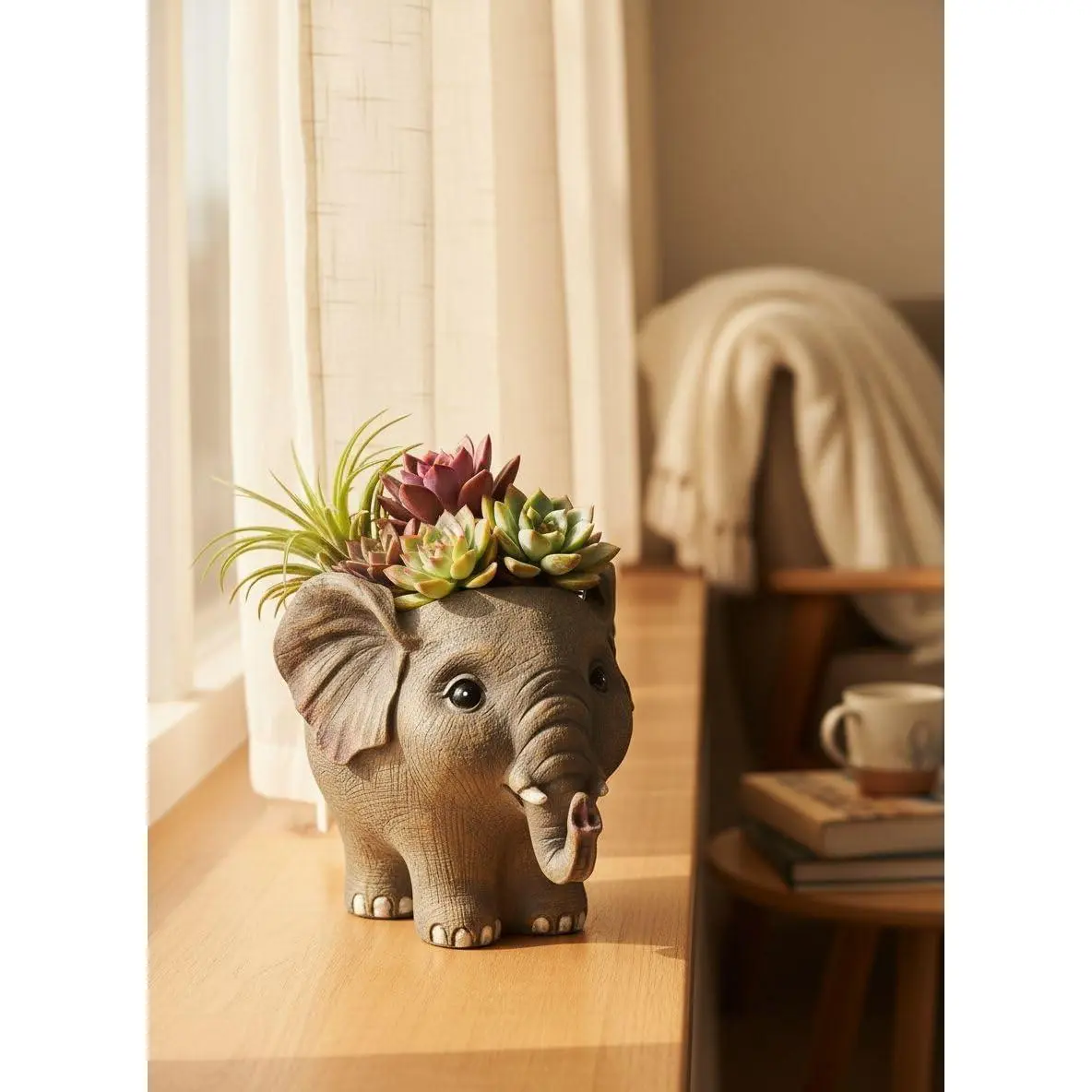 Elephant Planter Pot for , 6.7inch  Flower Pot with Drain Hole, Cute  Decor,   for Christmas, Birthday, Mom, Housewarming (Brown)