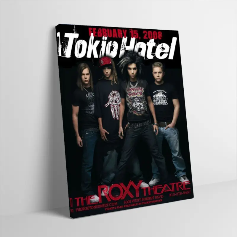 Tokio Hotel Roxy Theatre Poster Canvas Wall Art 2000s Vintage Aesthetic Music Band Poster Rock Pop Group Photo Print Wall Decor for Music Studio Man Cave Apartment Aesthetic Indie Room Decor Unframed