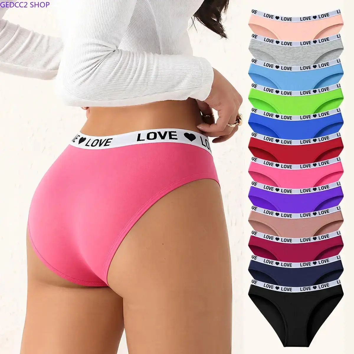 Hotcom Women Color Block Letter Print Brief Panties, 7/10/12-Pack Soft Stretchy Cotton Underwear, Breathable Secure Fit Elegant Stitch Ladies Undies, All-Day Comfort Stylish Everyday Intimate Wear