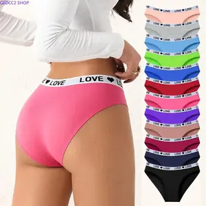 Hotcom Women Color Block Letter Print Brief Panties, 7/10/12-Pack Soft Stretchy Cotton Underwear, Breathable Secure Fit Elegant Stitch Ladies Undies, All-Day Comfort Stylish Everyday Intimate Wear
