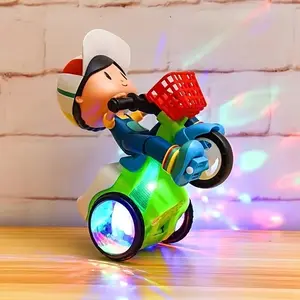Electric 360° Stunt Tricycle Toy Car, LED Lights & Music, Rotating Boy Design, Vertical Rotation, Colorful Projection, Battery-Driven Kids Gift