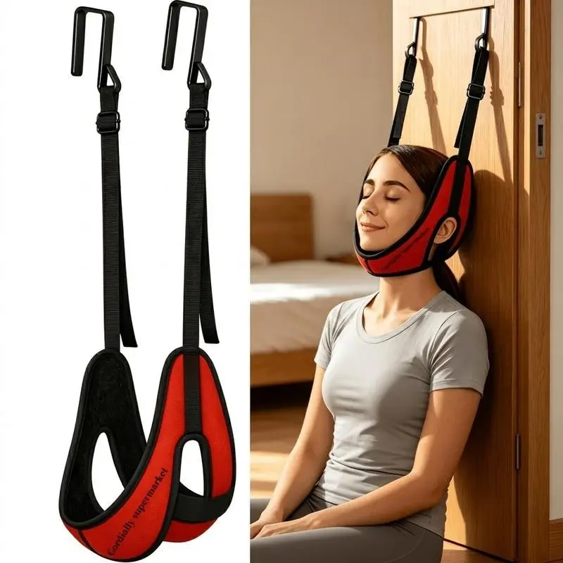Safety Upgrade! 330lbs Door-Hung Cervical Traction Device, Thick Breathable Neck Support, Home Neck Stretch Strap, Halloween Christmas Exclusive