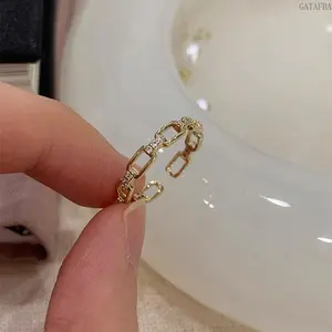 Women's Small Hollow Zircon Open Chain Ring, Female Dainty Stackable Index Finger Jewelry with Adjustable Opening for Daily, Party Use (Sports & Outdoor Accessory Gift)