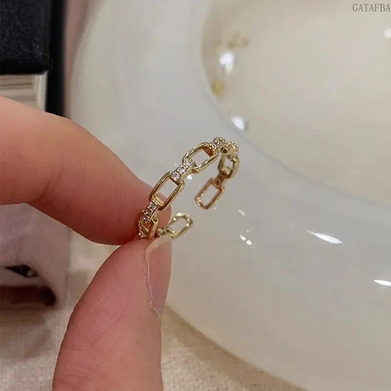 Women's Small Hollow Zircon Open Chain Ring, Female Dainty Stackable Index Finger Jewelry with Adjustable Opening for Daily, Party Use (Sports & Outdoor Accessory Gift)