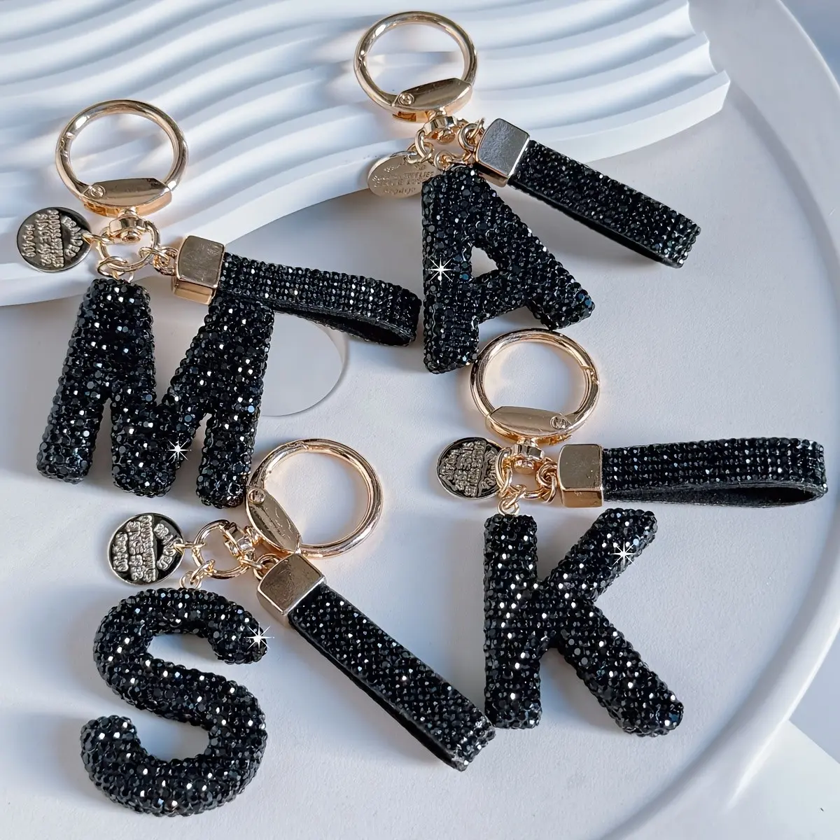 Letter Keychain with Rhinestones, Bling Key Ring Accessory for Men and Women, Elegant Car Key Holder, Backpack Charm, Gift Idea