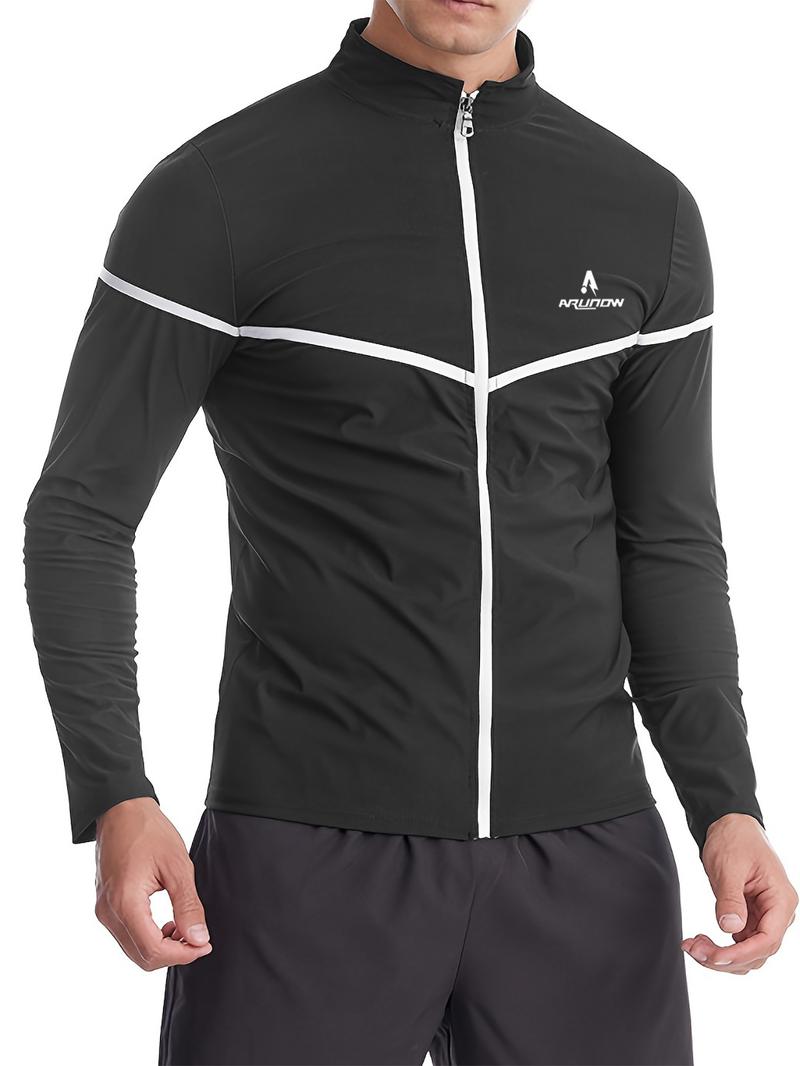 Men's Letter Print Zipper Sauna Top, Long Sleeve Funnel Neck Zip Up Sports Top, Casual Sportswear Clothing for Indoor Outdoor Wear, Sports Outerwear