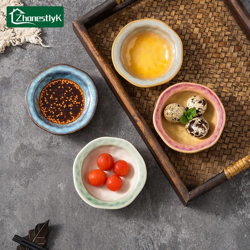 4 Pcs Beauty Ceramics Sauce Dish Japanese Seasoning Plates Bowl Table Service Soy Vinegar Dishes Hot Pot Dipping Wholesale