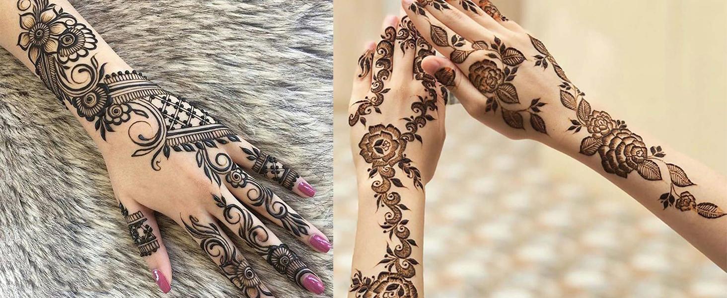 10 Sheets Henna Tattoo Stencils 10 Pair Arm Hand Tattoo Template Temporary Indian Arabian Glitter Airbrush Tattoo Stickers for Face Body Paint DIY (Black)