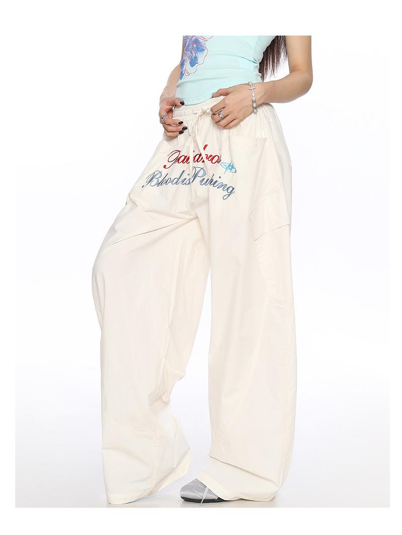 Women's American Vintage Lightweight Quick-Dry Cargo Parachute Pants - 2026 Summer New Loose Fit Slimming Wide-Leg Casual Trousers