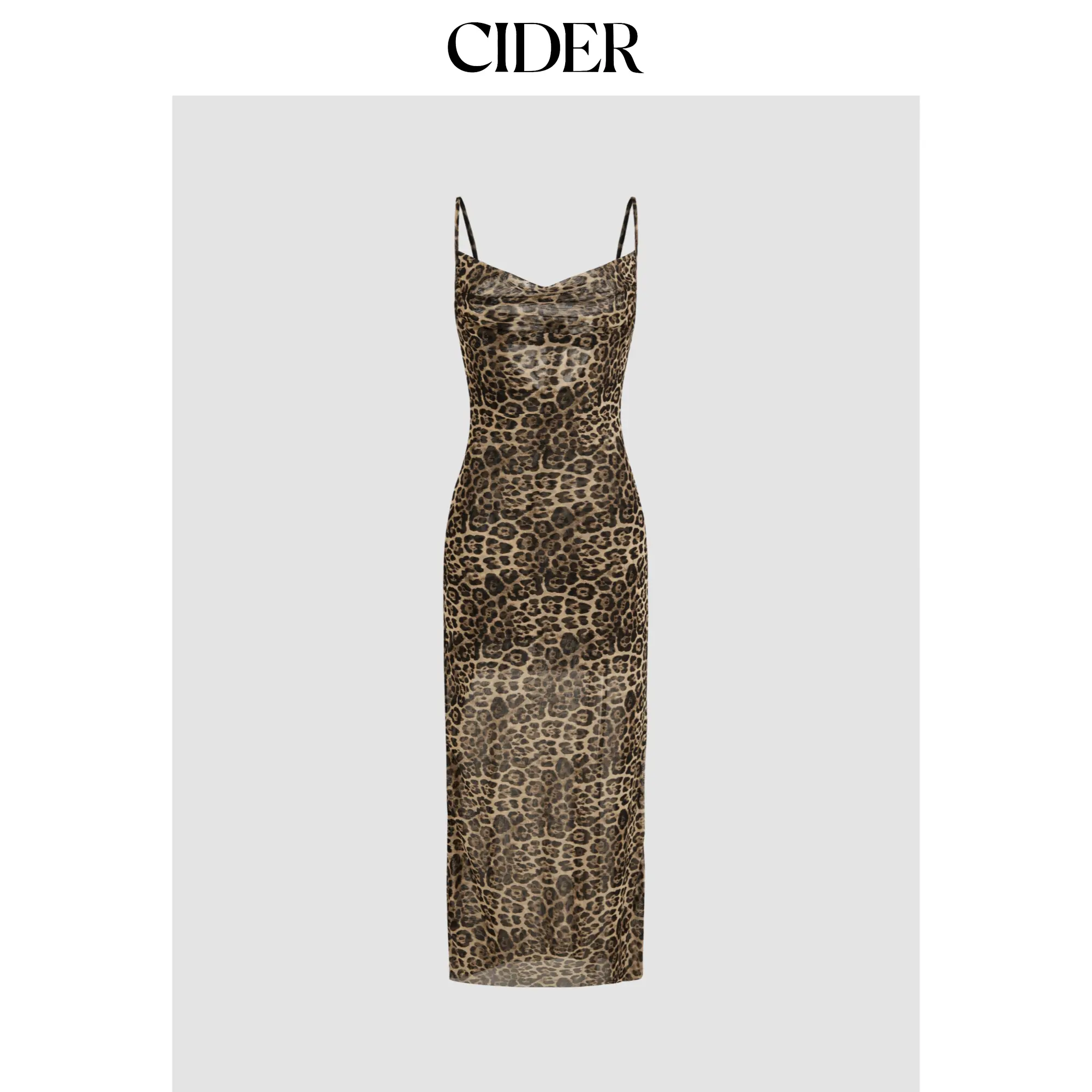 Cider [size 2-26] Mesh Cowl Neck Leopard Maxi Dress SohoChic