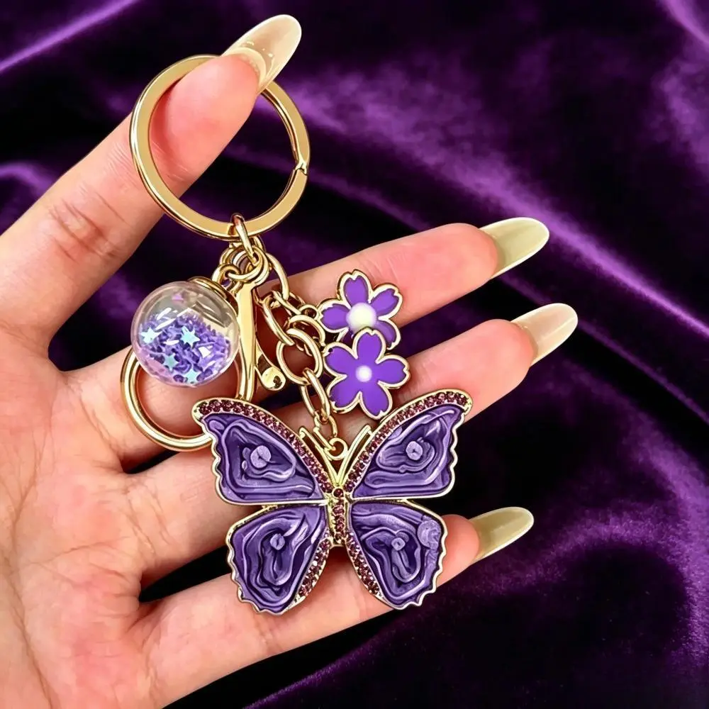 Cute PVC Swirl Design Lavender Marbled Butterfly Keychain with Star-Glitter Accents, Soft Purple Pastel Bag Charm, Everyday Floral Dangle Accessory for Friends, Purple-Obsessed