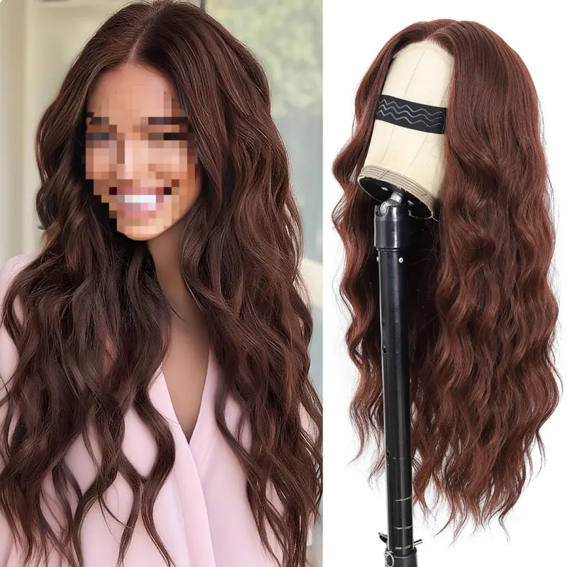 Chocolate Brown Wig for Women Glueless Lace Hairline Synthetic Lace Front Wigs for Daily Party Use 24 Inch