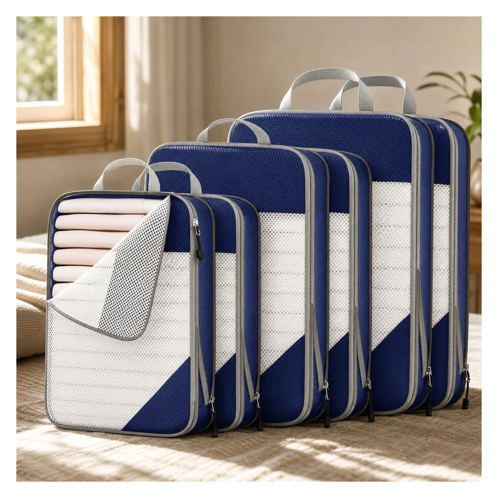 6 Set Compression Packing Cubes for Travel - Compressible, Lightweight, Space-Saving Travel Essentials for Women, NavyGift