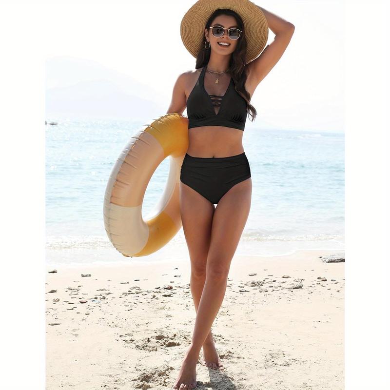 Bikini Swim Suits for Womenn Sexy Cross V-Neck High Waisted Tummy Control Bathing Suit Swimsuits for Women 2026