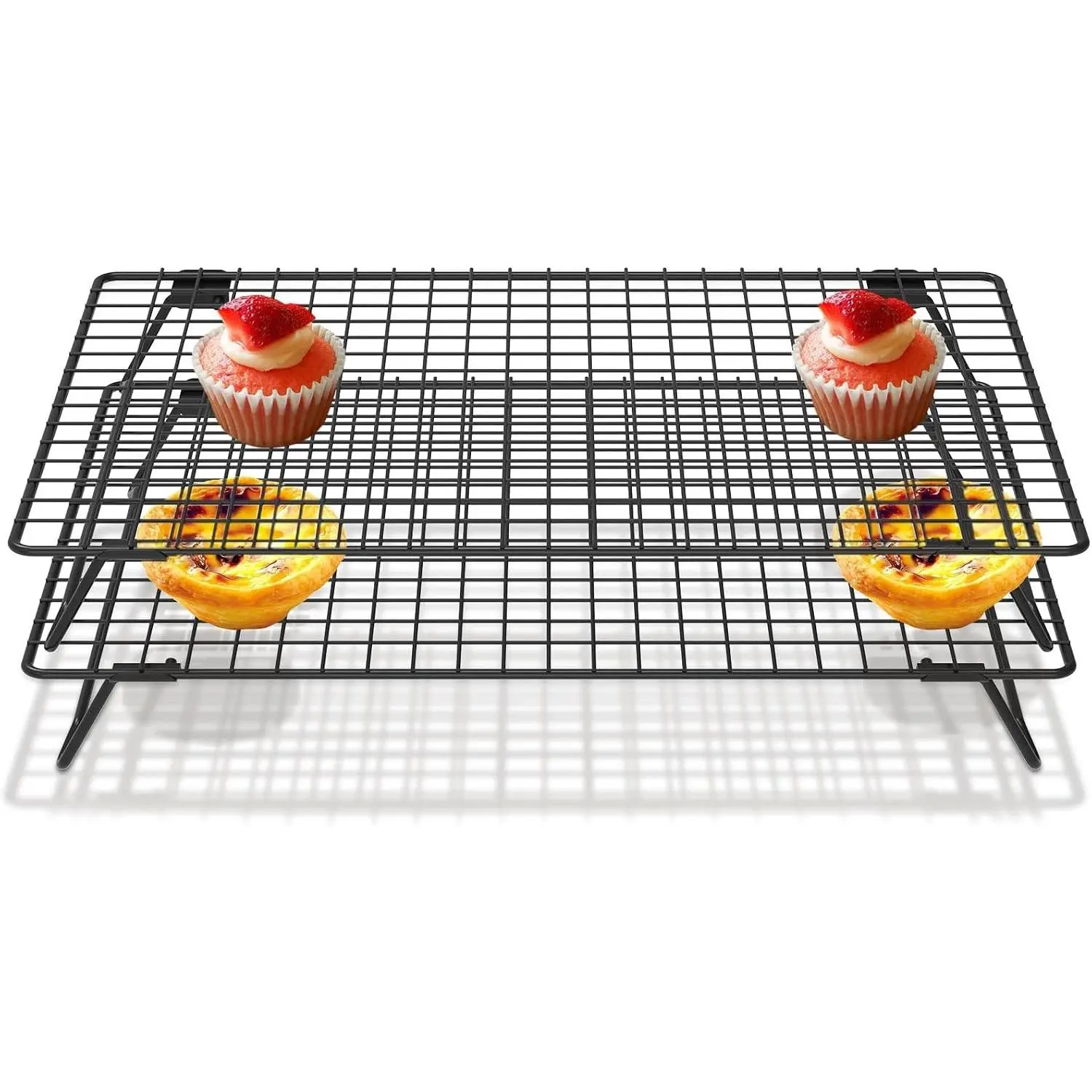 2 Pcs Cooling Rack with Collapsible Legs,Carbon Steel Baking Cooling Rack,13.4x9.4inch Stackable Cake Cooling Rack,Nonstick Cookie Cooling Rack for Baked Goods Baking Cooking Cooling Roasting