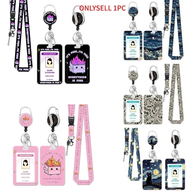 Adjustable Badge Clip, 360-Degree Rotating Carabiner Key Holder, Dual-Sided Printing, Versatile Outdoor Gear Accessory, Durable Design