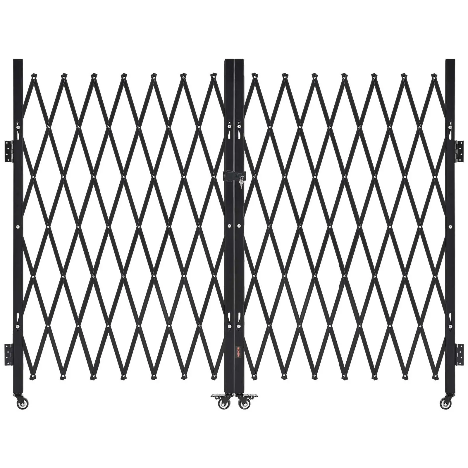 toolupgrade VEVOR Double Folding Scissor Security Gate, Lockable Steel Frame Gate with 360-Swivel Casters, Retractable Outdoor Barricade, for Entry Security, Garage, 129.92x63.19in (WxH)