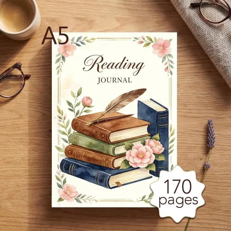 1PC A5 Reading Journal, 170 Pages Daily Reading Planner, Bookshelf Design, New Book Tracker, 52 Book Review Templates, Perfect Gift for Book Lovers