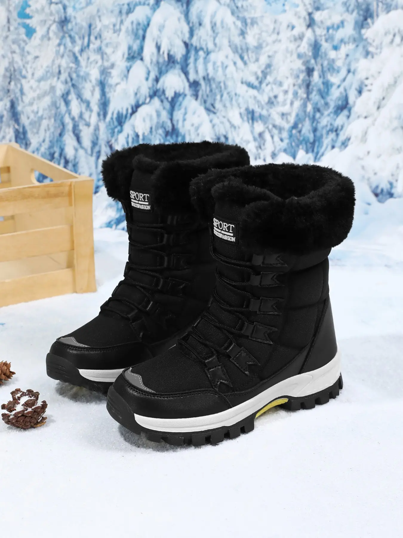 Women's High Top Snow Boots, Waterproof Anti-Slip Thick Sole, Winter Warmth, Casual Style, Eva Material, All Seasons, Wide Width