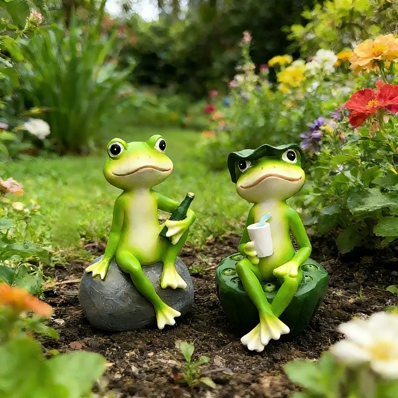 Creative Resin Frog Figurine, Garden Courtyard Beer Frog Decor, Outdoor Plant Ornament, Balcony Micro Landscape, Gift for Friends